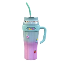 Gobelet isotherme portable en acier inoxydable de 40 oz avec poignée et paille, isolation sous vide, pour sport et camping, peinture dégradée, maintien thermique 6-12 heures