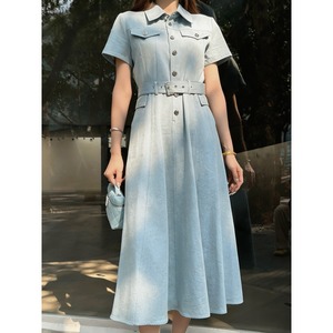 Elegante Vestido Camisero sin Mangas para Mujer, Cintura Natural, Cuello Camisero, Decoración con Botones, Corte en A, para Primavera, Otoño y Verano - Product Image 1