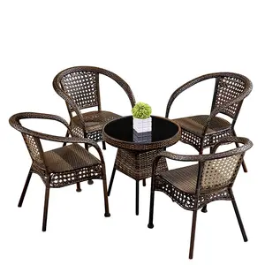 2022 Hot sale luxury wicker Coffee Shop Furniture rattan chairs table cafe Set with cheap price