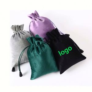 Custom Holiday Change Jewelry Storage Dust Proof <b>Drawstring</b> Velvet Bags for Jewelry With Green Logo - Product Image 1
