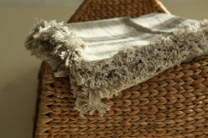 Manta tejida de <span class=keywords><strong>lino</strong></span> con borlas, doble capa, blanca, francesa, prelavada - Product Image 6