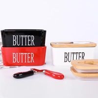 Boîte de conservation de beurre en céramique en gros avec couvercle en bambou et couteau, récipient hermétique pour beurre pour comptoir de cuisine