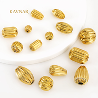 Perles entretoises en acier inoxydable KAVNAR plaquées or 18 carats, perles métalliques rondes en forme de melon, de citrouille et de goutte d'eau pour la fabrication de bijoux DIY