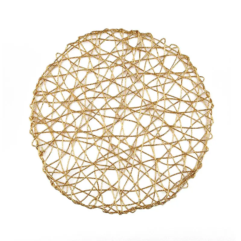 PVC Gold Random Straw Weaving Round Plate Mat Hollow Decoration Creative Hand-Woven Art Decorative Table Mat