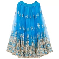 Costume ethnique pour femmes, danse du ventre, jupe large en tulle brodée en lin/coton, en stock