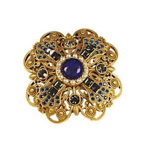 Une <span class=keywords><strong>broche</strong></span> de style courtoisie, en <span class=keywords><strong>lapis</strong></span>-<span class=keywords><strong>lazuli</strong></span>, exquisément sculptée, avec diamants complexes et un artisanat rétro et lourd. - Product Image 5