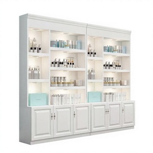 Custom Large Nordic Retro Wooden Skincare Glass Cabinet for Eyelash Studio Beauty Wig Cosmetics Exhibition Showcase - Product Image 1