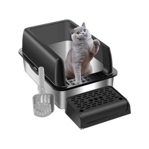 <b>Cat</b> Litter <b>Box</b> Extra Large Fully Enclosed Stainless Steel Metal Plastic Rectangle For <b>Cats</b> With Scoop And Mat - Product Image 1