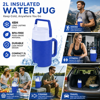 Boîte réfrigérée de 2 L, rétention du froid pendant 48 heures, étanche, refroidisseur de boissons portable avec poignée pour le camping en plein air, la randonnée et les voyages