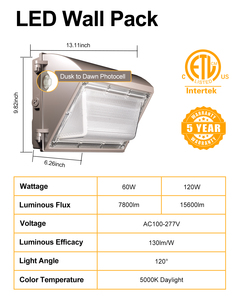 Luminaria LED de Pared para Uso Agrícola de Alta Resistencia, IP65, 60W, 100W, 120W, 125Lm/W, UL, CUL, ETL, Fotocélula, Luminaria LED de Pared Comercial - Product Image 5