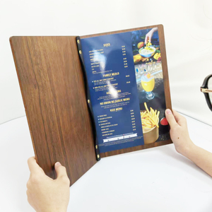 Porta Menús <span class=keywords><strong>de</strong></span> Madera Personalizado, Carpeta <span class=keywords><strong>de</strong></span> Menús en Formato <span class=keywords><strong>de</strong></span> <span class=keywords><strong>Libro</strong></span> para Cafetería, Bar, Restaurante, Hotel, Suministros para Restaurantes - Product Image 1