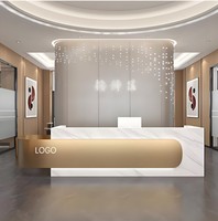 Mostrador de Servicio CR200 en Forma de I, Estilo Moderno, Madera MDF, Contorno Ondulado, Mostrador de Bienvenida para Vestíbulo de Hotel y Centro de Spa