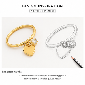 Anillo con Dije de Corazón y Circonita, Banda Delgada de Acero Inoxidable, Opciones en Color Oro y Plata, con Acabado en Oro de 14K con Recubrimiento al Vacío - Product Image 2