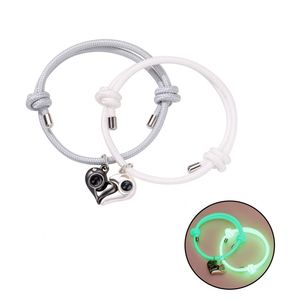 Glow in the Dark Luminous <b>Rope</b> <b>Bracelet</b> for Women Men Valentine's Day Gift Magnet 100 Language I Love You Heart Couple <b>Bracelet</b> - Product Image 2