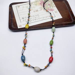 Vintage elegante hand gefertigte Keramik Perlenkette Damen Long Style unregelmäßige blaue Perlen Pullover Kette Halskette - Product Image 5