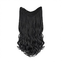 Perruque mi-tête 3/4 avec clip en V, cheveux Remy, densité 180%, non-humains, épais, grandes ondulations lâches, 45 cm, noir