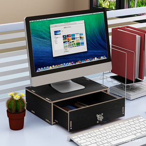<b>Computer</b> Monitor Stand With Drawer Storage <b>Desk</b> Organizer For Office Desktop Use Cherry Wood Color - Product Image 1