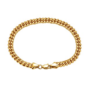 Chaîne cubaine en acier inoxydable pour homme, largeur 6/8/10/12 mm, couleur or 18 carats, avec motif chiffre six en or. - Product Image 2