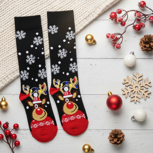 <b>Fun</b> Christmas Stocking with Black Snowflake and Reindeer Pattern Breathable for Daily Use - Product Image 3