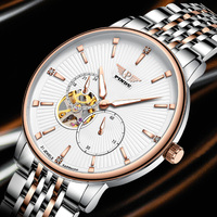 PINDU Business Herren Ultra-Dünne Hohle Automatische Mechanische Uhr Chronograph Multifunktional Diamant-Stundenmarkierungen Hochwertig