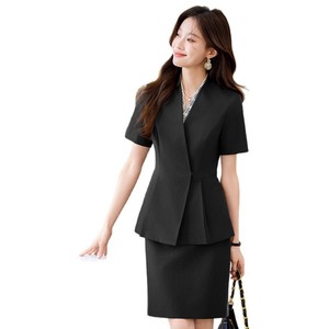 Women's Short Sleeve Suit Set V Neck Worsted Summer Office Lady Professional Workwear Anti Wrinkle Uniform - Product Image 5