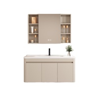Meuble-lavabo mural pour salle de bain avec vasque en céramique, aluminium alvéolé étanche, armoire miroir LED anti-buée, fermeture douce, robinet