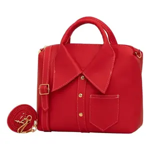 Bolso bandolera de cuero de microfibra rojo con decoración de piel y cadena, bolso de hombro de gran capacidad para mujer para uso diario en todas las estaciones - Product Image 1