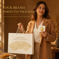 Coffret Cadeau Portable de Luxe pour Gâteaux de Lune de la Fête de la Mi-Automne, avec Fenêtre en Quatrefoils Dorés et Motif Osmanthus, Six Compartiments, Personnalisable OEM