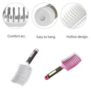 Cepillo de pelo curvo con ventilación para venta al por mayor de fábrica, cepillo de pelo de nailon con cerdas rizadas, peine desenredante y de masaje para cabello húmedo y seco - Product Image 5