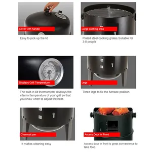 Nouvel arrivage : <span class=keywords><strong>Barbecue</strong></span> fumoir à charbon de bois 3-en-1 sans fumée, modèle tour verticale à 3 niveaux - Product Image 3