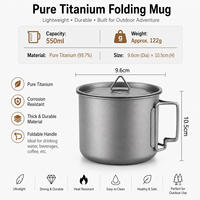 Grande tasse de cuisson en titane pur de 550 ml avec couvercle - Mug multifonctionnel pour la randonnée en plein air - Équipement de survie durable OEM/ODM