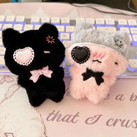 Porte-clés en peluche Tengle, chat noir et chat rose, en coton PP, accessoires de pendentif, breloque de sac, unisexe, 14 ans et plus