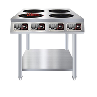 Table de cuisson à induction commerciale multi-brûleurs 4 feux, type rack, haute puissance, en acier inoxydable, écran tactile numérique, économie d'énergie, arrêt automatique
