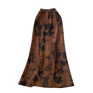2025 Summer Digital Print Empire Waist Pencil <b>Skirt</b> Women Casual Satin 100% <b>Silk</b> Retro Wholesale Breathable Sustainable - Product Image 5