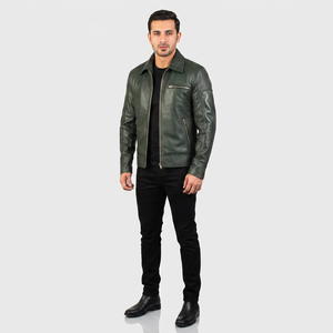 Finer Threads Fashion Coated <b>Leather</b> <b>Jacket</b> for Men Stand Collar Front Logo Breathable Vintage Style Cow Genuine <b>Leather</b> Autumn - Product Image 1
