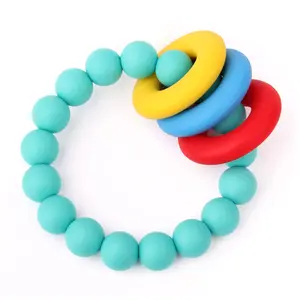 Baby Beaded Bracelets Kids Chew Bpa Free Food Grade Silicone Rattle Rings Teether Bead Teething Bracelet