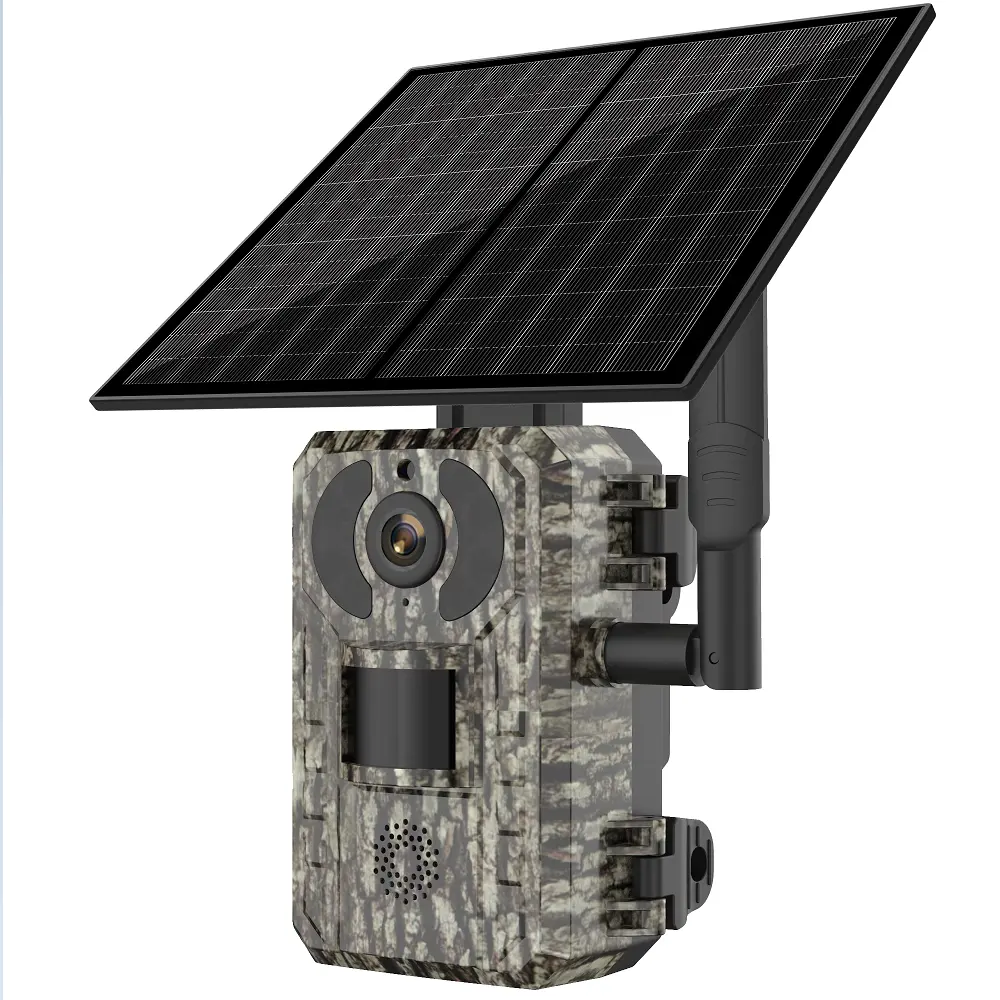 Painel solar resistente IP66 exterior 4MP Trail Cam 4W Bateria 7800mAh para vida selvagem - Visão noturna pronta para movimento ativado