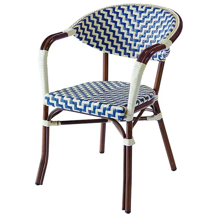 클래식 정원 안락 의자 야외 프랑스 비스트로 쌓을 수있는 파티오 카페 의자 등나무 위커 직조 레저 의자