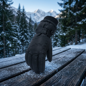 Gants de ski d'hiver unisexes, isolés, en polyester thermique, fermeture éclair sur toute la longueur des doigts, noirs - Product Image 1