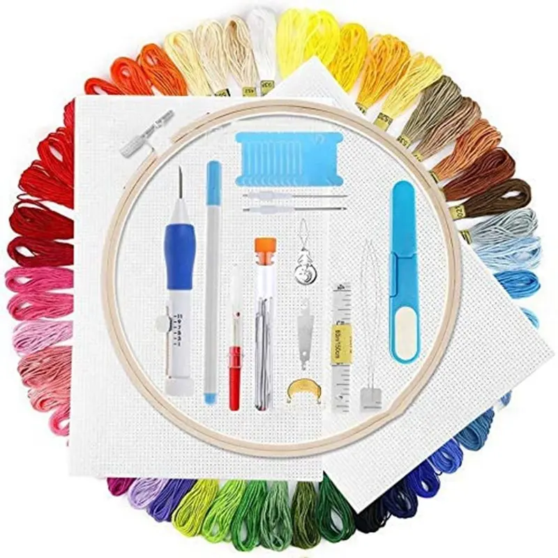 かせ刺Embroideryペン針セット糸パンチステッチ編みキット女性ママDIYクラフト縫製ツールアクセサリーピンセット付き