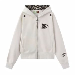 Sweat à capuche imprimé léopard Little Devil rétro américain pour <span class=keywords><strong>homme</strong></span>, <span class=keywords><strong>veste</strong></span> décontractée haut de gamme brodée pour le printemps/automne - Product Image 3