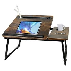 Rustikal Braun 5 verschiedene Winkel Faltbarer Holz Laptop Bett Tisch Laptop Schreibtisch mit USB-Ladeans chluss und Getränke halter - Product Image 1