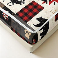 Parure de lit rustique style campagnard avec motif patchwork à carreaux buffle et ours, drap-housse zippé et 2 taies d'oreiller