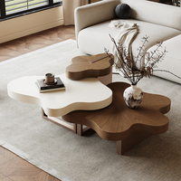 Mesa de centro de MDF ecológica duradera de lujo moderna, forma Irregular, diseño creativo, acabado de parquet de chapa de nogal para Villa