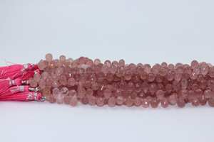 Quartz naturel fraise gouttes à facettes perles rose pierres précieuses Briolette gros perles Quartz pierres précieuses en vrac de l'Inde - Product Image 2