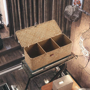 Handmade <b>Wicker</b> <b>Basket</b> with Handles Eco-Friendly Rectangle Storage <b>Basket</b> with Lid-Multi-Purpose Home Decor Organizer - Product Image 2