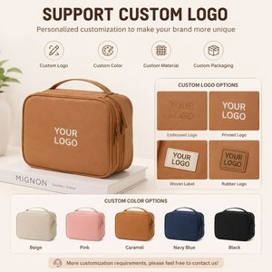 Large Capacity Nylon <b>Makeup</b> Bag Travel Cosmetic Organizer <b>Case</b> Multi Compartment Toiletry Bag with Adjustable Dividers OEM ODM - Product Image 4