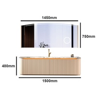 Meubles de salle de bain de luxe 1500 mm avec comptoir en marbre, grand miroir intelligent anti-buée, armoire de salle de bain