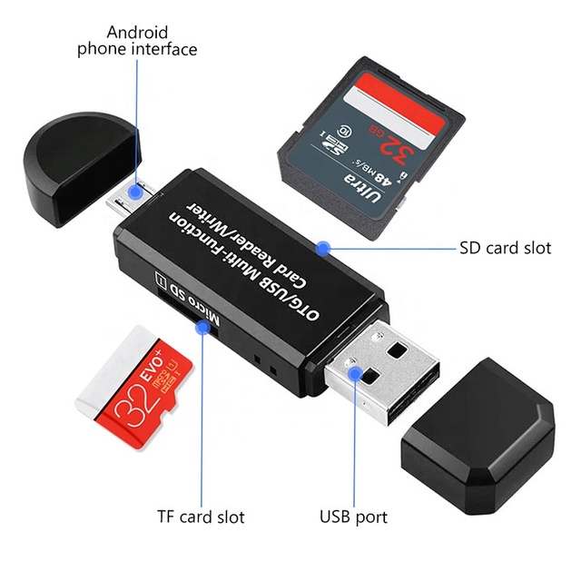 Xput 3 in 1 USB2.0 Micro USB OTG Card Reader Support Micro SD TF Memory Card Adapter for Android Mobile Devices