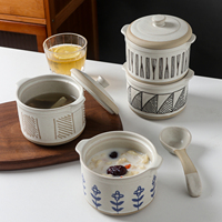 Pot à ragoût en céramique minimaliste, pot à ragoût individuel, pot à œufs à la vapeur, bol à soupe de restaurant, pot à dessert avec couvercle